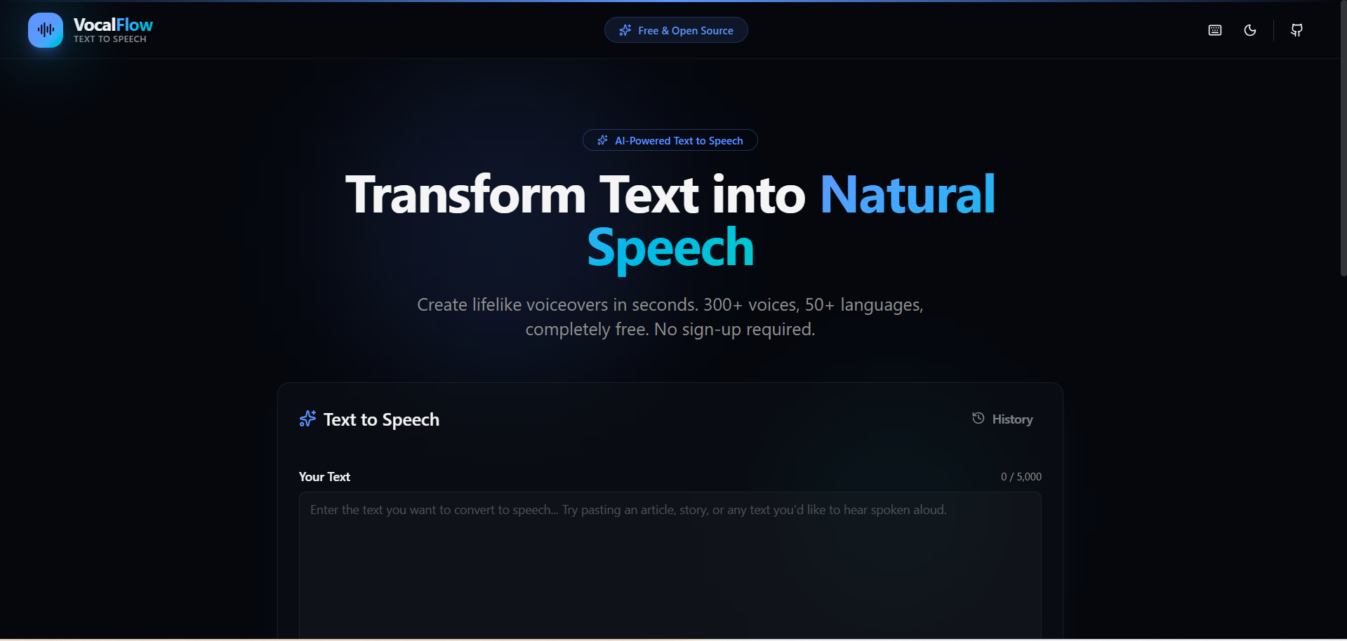 VocalFlow - AI Text to Speech Tool